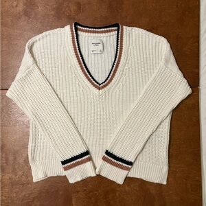 Abercrombie & Fitch Cream V-Neck Retro Sweater